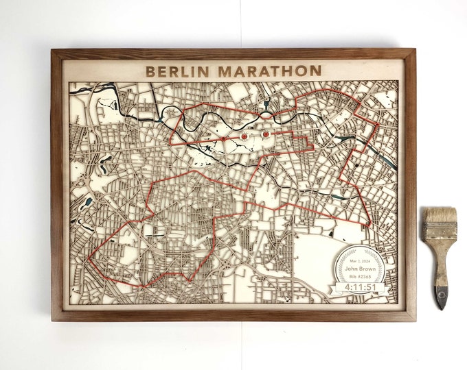 Berlin Marathon Runner's Map - 3D Laser Cut Wood Art