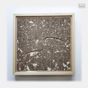 London Holz Karte - Pinewood Laser Cut Straßen Stadt Karten 3d gerahmt Minimal Minimalist Wand Kunst Holz - Geburtstag Weihnachten Hochzeitsgeschenk