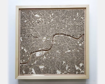 London Wooden Map - Pinewood Laser Cut Streets City Maps 3d Framed Minimal Minimalist Wall Art Wood - Birthday Christmas Wedding Gift