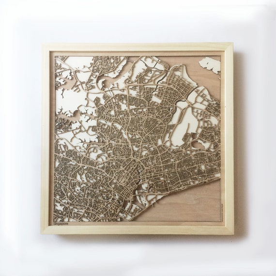 Download Singapore Wooden Map Laser Cut Wood Streets City Maps 3d Etsy