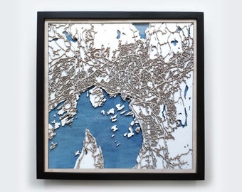 Oslo Wood Map - 5th Anniversary Gift - Custom Wooden Map Laser Cut Framed Maps Wall Art - Wedding Engagement Gift for Couple