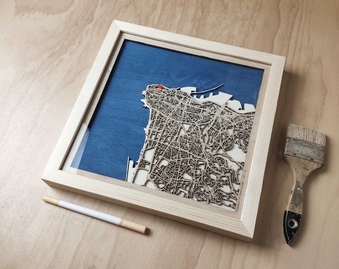 Beirut Wood Map - 3D Laser Cut Map