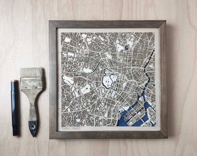 Tokyo Wooden Map - Laser Engraved