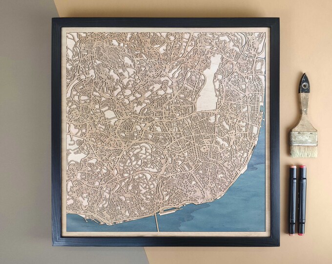 Lisbon Personalized Wooden Map - Home Decor Wall Art Gift