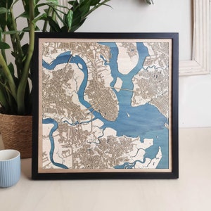 Mapa de madera personalizado de Charleston: regalo artístico personalizado