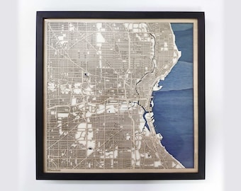 Milwaukee Wood Map - 5th Anniversary Gift - Custom Wooden Map Laser Cut Framed Maps Wall Art - Wedding Engagement Gift for Couple