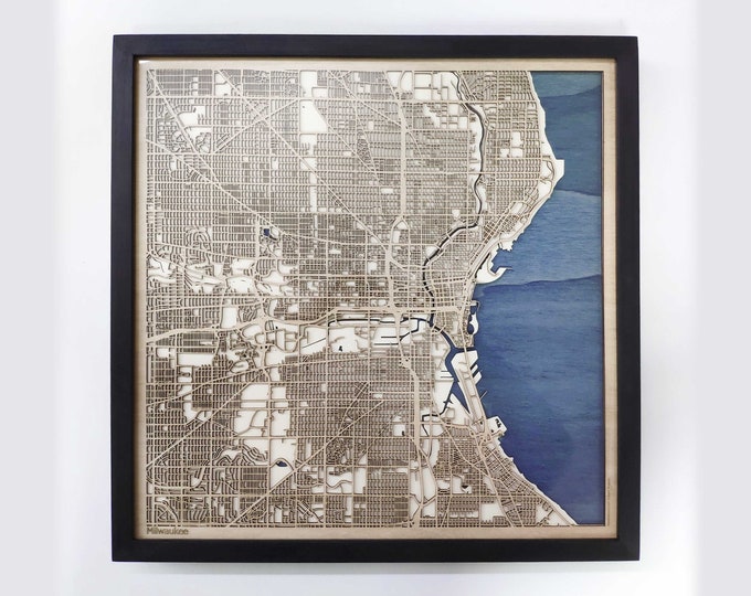 Milwaukee Wood Map - 5th Anniversary Gift - Custom Wooden Map Laser Cut Framed Maps Wall Art - Wedding Engagement Gift for Couple