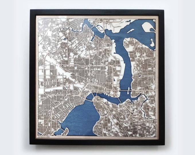 Jacksonville Wood Map - 5th Anniversary Gift - Custom Wooden Map Laser Cut Framed Maps Wall Art - Wedding Engagement Gift for Couple