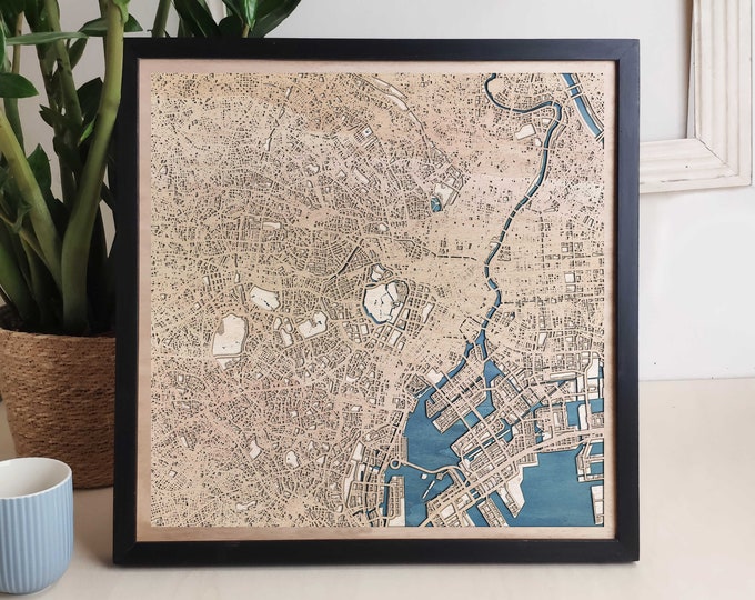 Tokyo Custom Wood Map - Personalized Art Gift