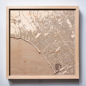 Santa Monica Holzkarte Laser Cut Holz Straßen Stadt Karten 3d Gerahmt Minimal Minimalist Wandkunst - Geburtstag Jahrestag Weihnachten Hochzeitsgeschenk