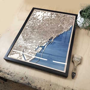 Carte en bois de Barcelone - carte 3D découpée au laser