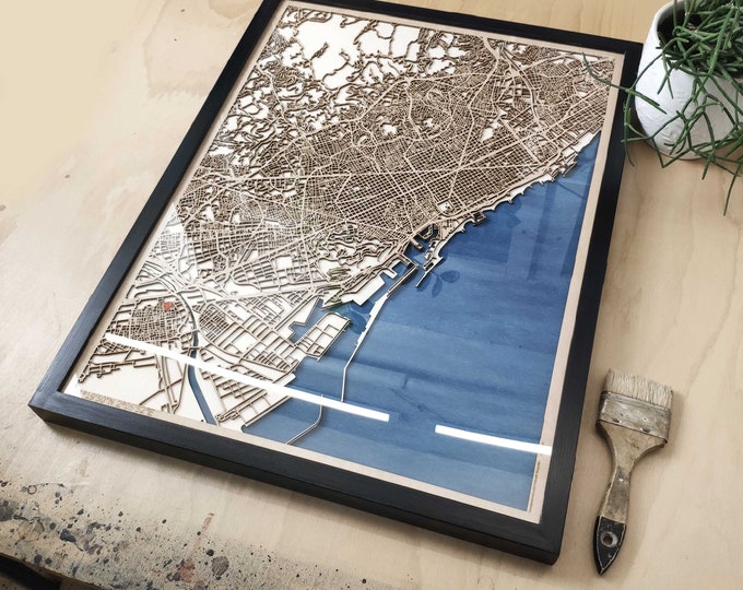 Barcelona Wood Map - 3D Laser Cut Map