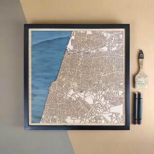 Carte en bois personnalisée de Tel-Aviv - Cadeau d'art mural pour décoration d'intérieur