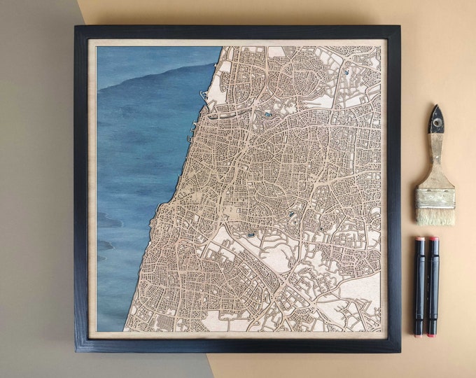 Tel Aviv Personalized Wooden Map - Home Decor Wall Art Gift