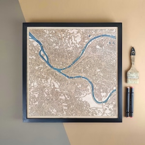 Carte en bois personnalisée de Pittsburgh - Cadeau d'art mural pour décoration d'intérieur