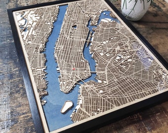 New York Wooden Map - Laser Engraved