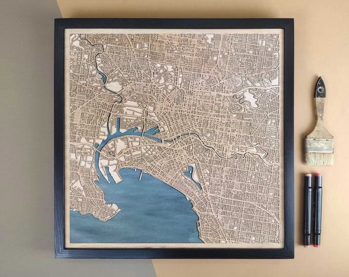 Melbourne Personalized Wooden Map - Home Decor Wall Art Gift