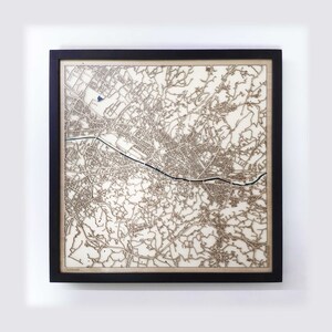 Florence Wood Map 5th Anniversary Gift Custom Wooden Map Laser Cut Framed Maps Wall Art Wedding Engagement Gift for Couple image 1