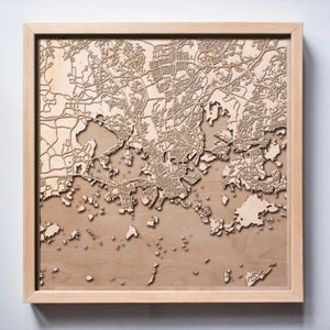 Helsingin Holz Karte - Lasergeschnittene Holz Straßen Stadt Karten 3d gerahmt Minimal Minimalistische Wandkunst - Geburtstag Jahrestag Weihnachtshochzeitsgeschenk