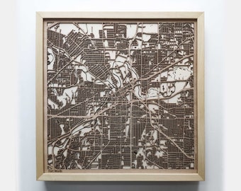 Fort Worth Wooden Map – Laser Cut City Streets, Framed 3D Wall Art