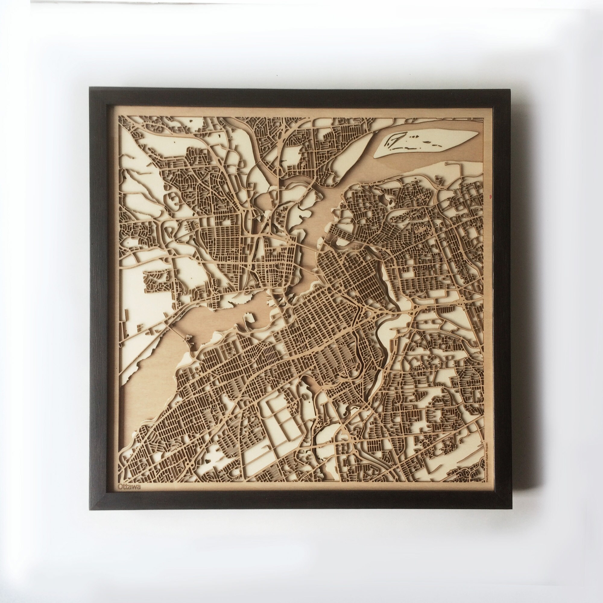 Ottawa Wooden Map Pinewood Laser Cut Streets City Maps 3d Framed