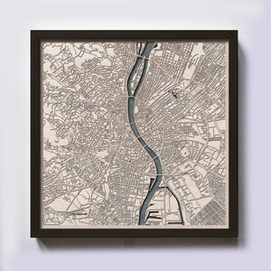Houten kaart Boedapest - cadeau 5e verjaardag - aangepaste houten kaart lasergesneden ingelijste kaarten muurkunst - verlovingscadeau bruiloft voor stel