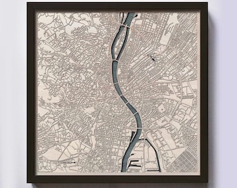 Budapest Wood Map - 5th Anniversary Gift - Custom Wooden Map Laser Cut Framed Maps Wall Art - Wedding Engagement Gift for Couple