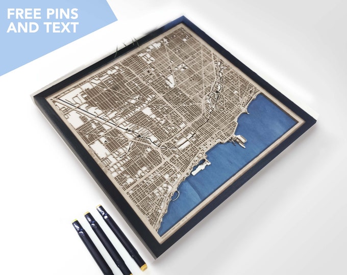 Chicago Wood Map - Laser Cut Wood Gifts