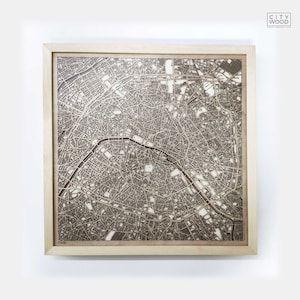 Carte en bois de Paris - pinède découpée au laser en bois rues cartes de la ville 3d encadré art mural minimaliste - anniversaire cadeau de mariage de Noël