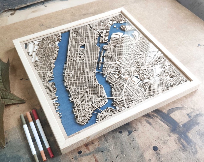 New York Wood Map - 3D Laser Cut Map