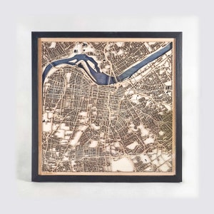 Carte en bois de Louisville - cadeau 5e anniversaire - carte en bois personnalisée découpée au laser encadré cartes art mural - cadeau de fiançailles de mariage pour couple