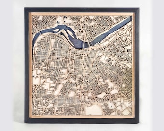 Louisville Wood Map - 5th Anniversary Gift - Custom Wooden Map Laser Cut Framed Maps Wall Art - Wedding Engagement Gift for Couple