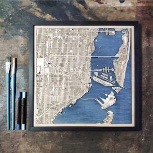 Plan de Miami en bois - Plan de la ville en 3D