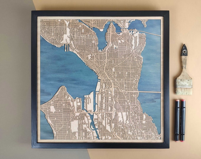 Seattle Personalized Wooden Map - Home Decor Wall Art Gift