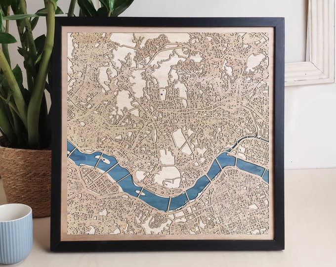 Seoul Custom Wood Map - Personalized Art Gift