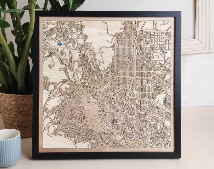 El Paso Custom Wood Map - Personalized Art Gift