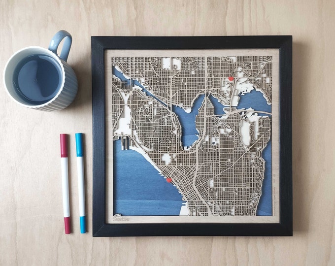 Seattle Wooden Map - Laser Engraved