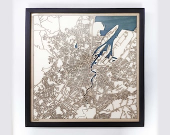 Belfast Wood Map - 5th Anniversary Gift - Custom Wooden Map Laser Cut Framed Maps Wall Art - Wedding Engagement Gift for Couple