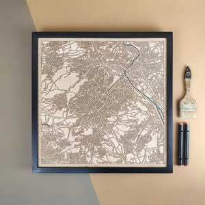 Stuttgart Personalisierte Landkarte aus Holz - Wohnkultur Wandkunst Geschenk