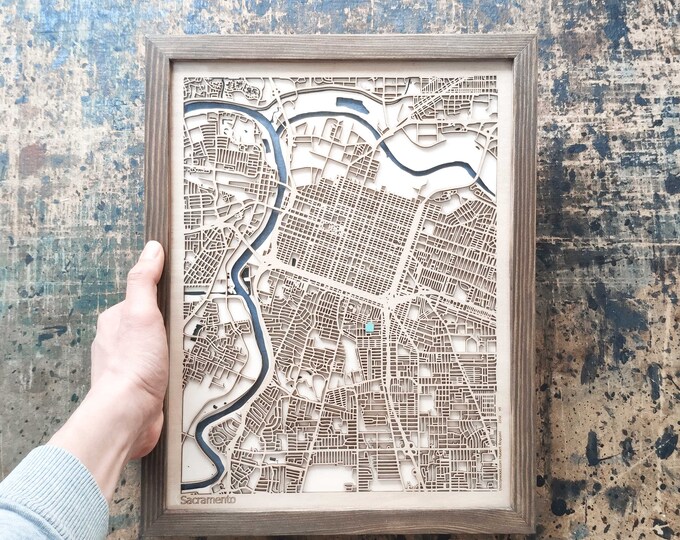 Sacramento Wood Map - 3D Laser Cut Map