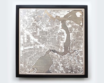 Jacksonville Wooden Map-Laser Cut Wood Streets City Maps 3d Framed Minimal Minimalist Wall Art - Birthday Anniversary Christmas Wedding Gift