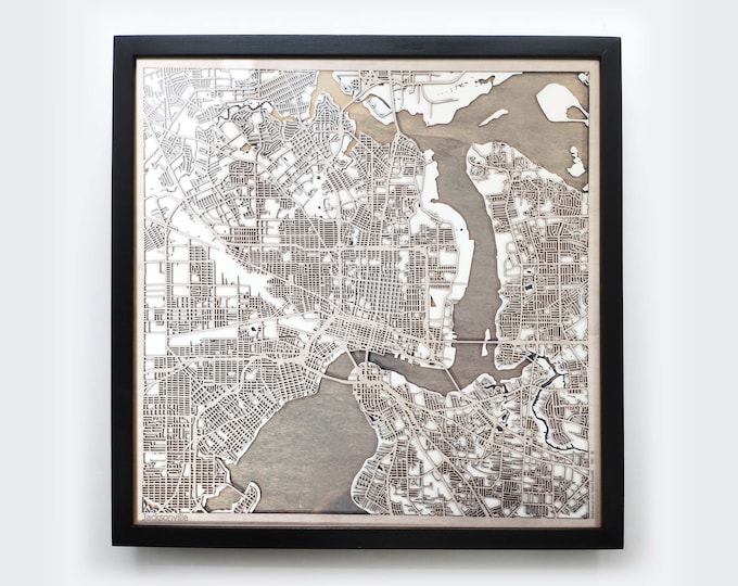 Jacksonville Wooden Map-Laser Cut Wood Streets City Maps 3d Framed Minimal Minimalist Wall Art - Birthday Anniversary Christmas Wedding Gift