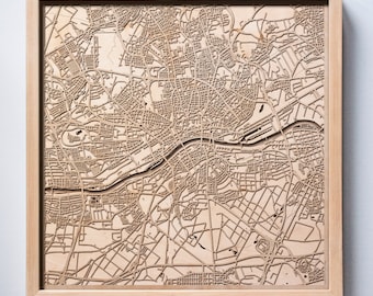 Frankfurt Wooden Map -Laser Cut Wood Streets City Maps 3d Framed Minimal Minimalist Wall Art - Birthday Anniversary Christmas Wedding Gift