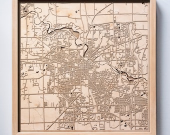 Ann Arbor Wooden Map -Laser Cut Wood Streets City Maps 3d Framed Minimal Minimalist Wall Art - Birthday Anniversary Christmas Wedding Gift