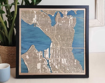 Seattle Custom Wood Map - Personalized Art Gift