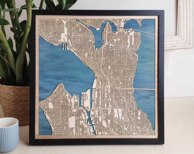 Seattle Custom Wood Map - Personalized Art Gift
