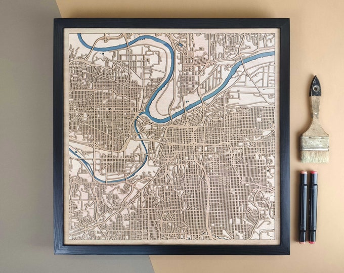 Kansas City Personalized Wooden Map - Home Decor Wall Art Gift