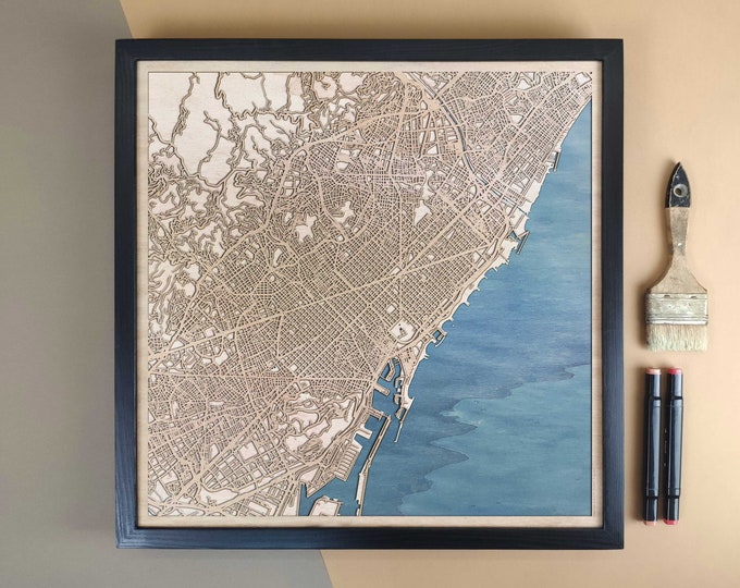 Barcelona Personalized Wooden Map - Home Decor Wall Art Gift
