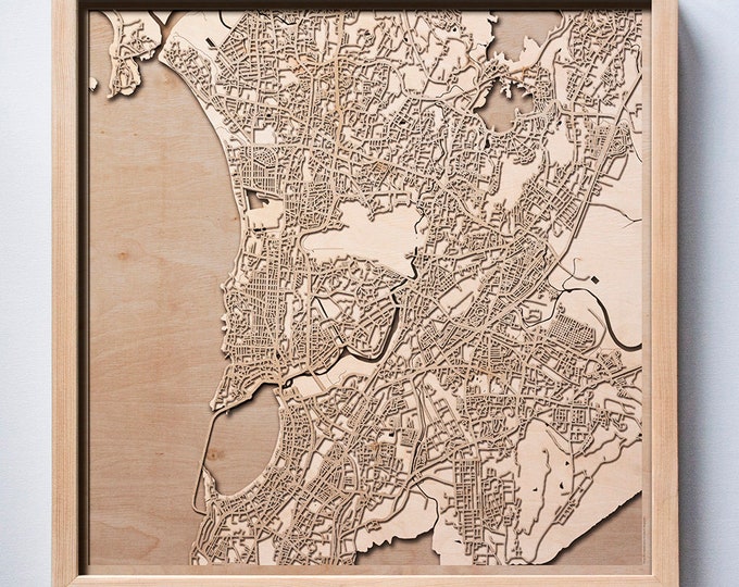 Mumbai Wooden Map - Laser Cut Wood Streets City Maps 3d Framed Minimal Minimalist Wall Art - Birthday Anniversary Christmas Wedding Gift