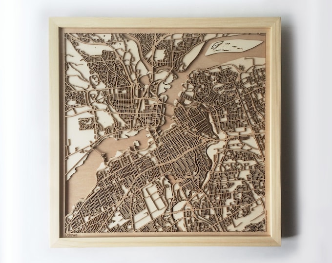 Ottawa Wooden Map - Pinewood Laser Cut Streets City Maps 3d Framed Minimal Minimalist Wall Art Wood - Birthday Christmas Wedding Gift
